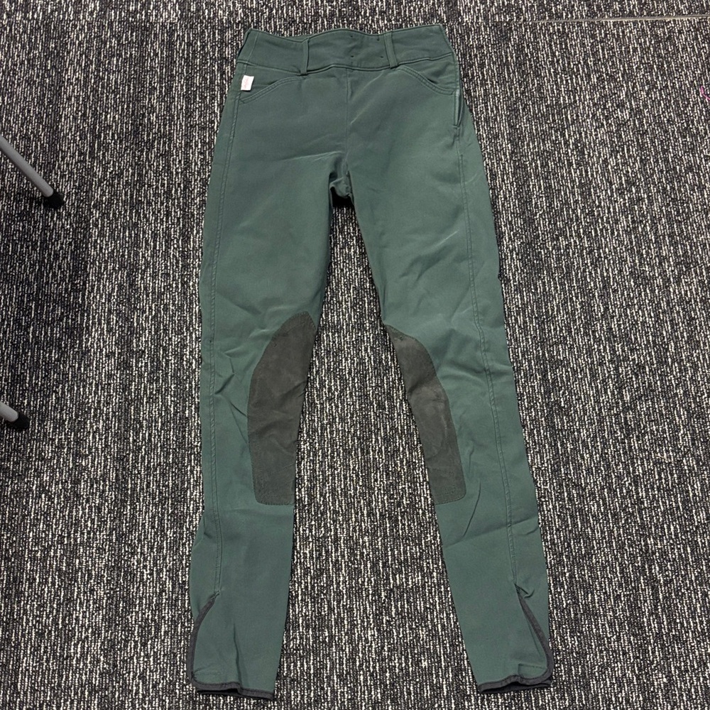 The Tailored Sportsman Dark Green Riding Breeches with Black Knee Patches